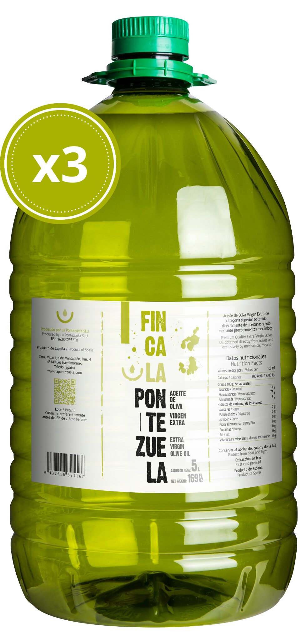 AOVE Finca La Pontezuela Picual 3X5L - Comprar Garrafa Aceite de Oliva Virgen Extra
